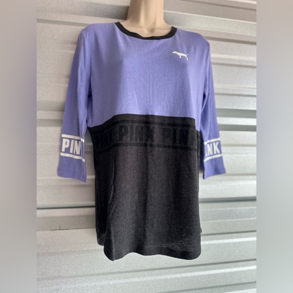 Victoria’s Secret PINK! Purple and Gray Quarter Sleeve Tee Shirt Size XS NWT - Picture 6 of 11